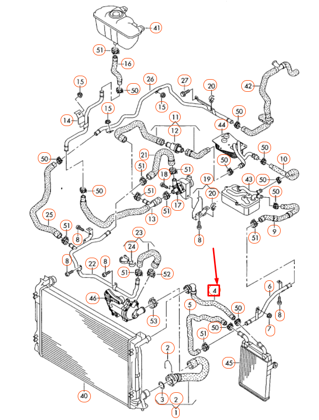 new audi a6 c6 coolant hose 4f0121471d original