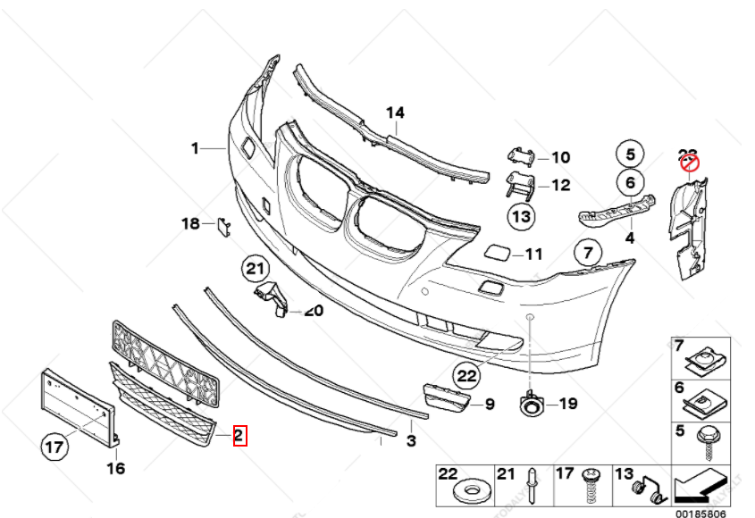 new bmw 5 touring e61 front bumper lower center grill 51117178115 original