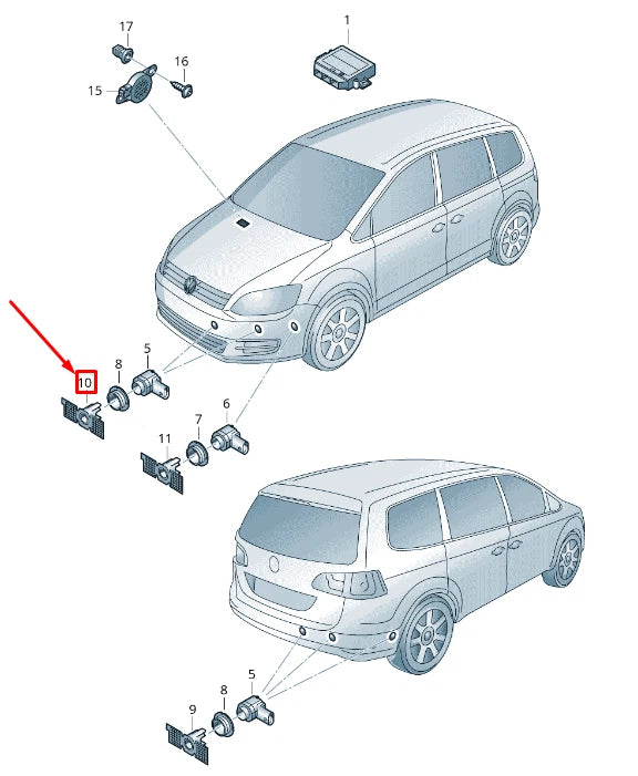 NEW VW SHARAN 7N1, 7N2 FRONT CENTER PDC SENSOR HOLDER 7N0919493A ORIGINAL