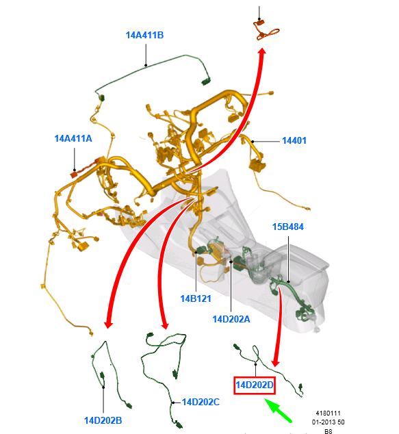 new ford focus mk3 c346 dashboard usb wire cable 5219472 bv6t-14d202-ra original