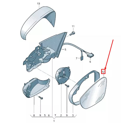 NEW VW PASSAT B8 FRONT RIGHT DOOR HEATED MIRROR GLASS 561857522AB ORIGINAL