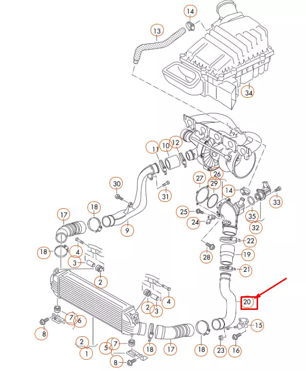 NEW AUDI TTRS 8J CHARGE AIR COOLER PRESSURE HOSE 8J0145832E ORIGINAL