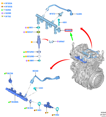 new ford kuga mk3 fuel supply manifold assy 2446396 hx7g-9d280-ab original