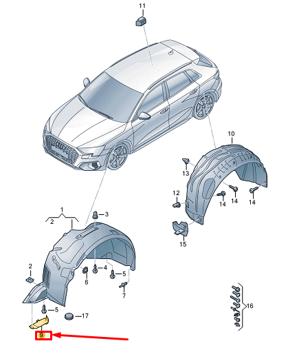 new audi a3 8y front left wheel arch liner closing element 8y0821145 original
