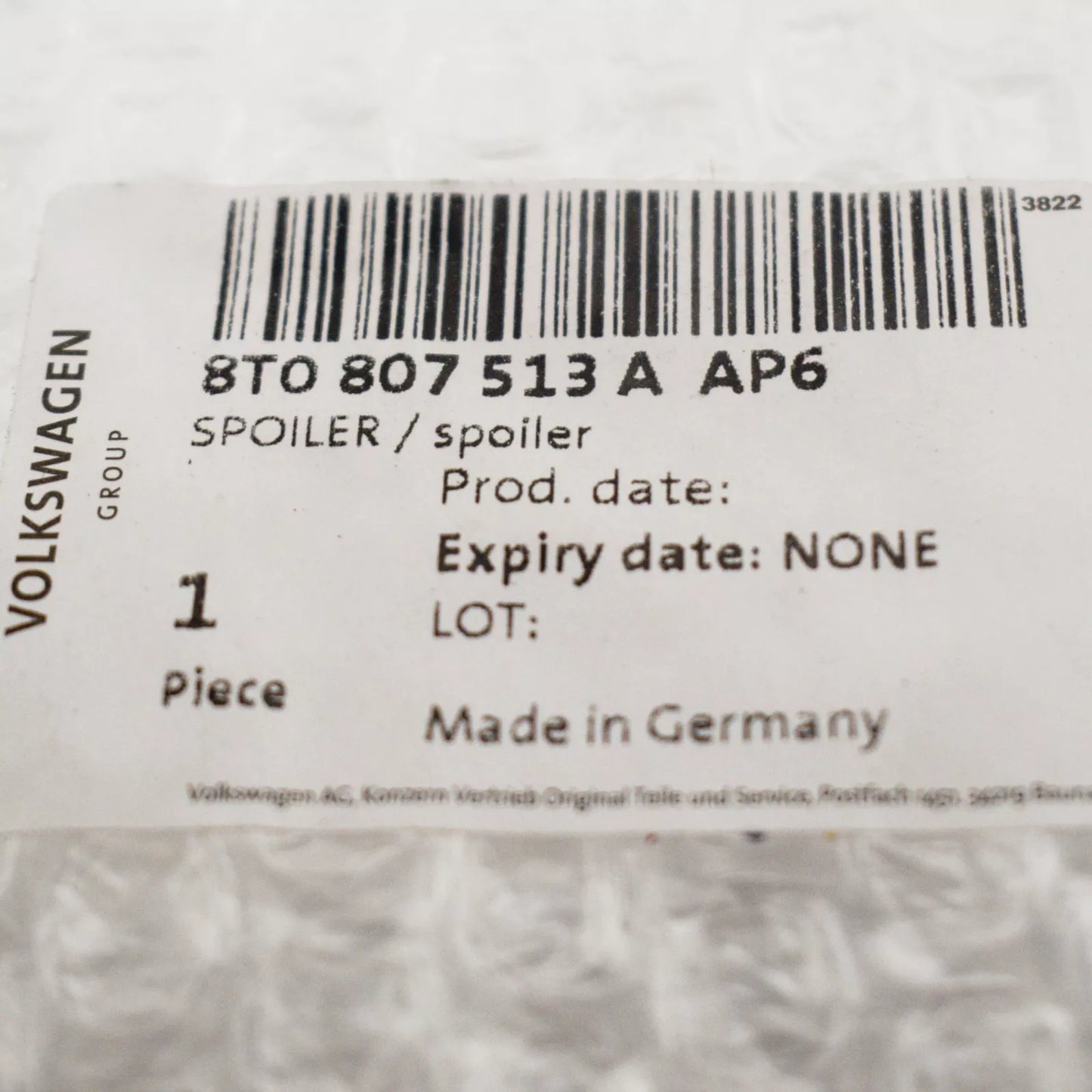 NEW AUDI A5 RS5 8TA FRONT LOWER LIP SPOILER 8T0807513AAP6 ORIGINAL