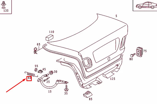 NEW MERCEDES-BENZ CLK C208 REAR LID SPRING A2087570029 ORIGINAL