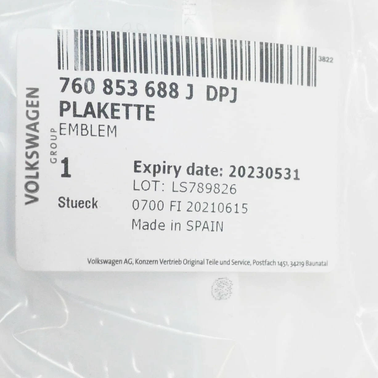 NEW VOLKSWAGEN TOUAREG CR FRONT SIDE BADGE R-LINE 760853688JDPJ 2019 ORIGINAL