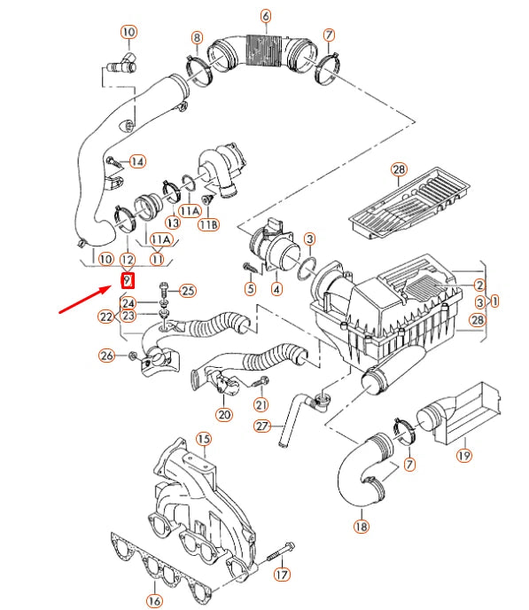 NEW AUDI A3 8P AIR INTAKE HOSE TUBE 3C0129654M ORIGINAL