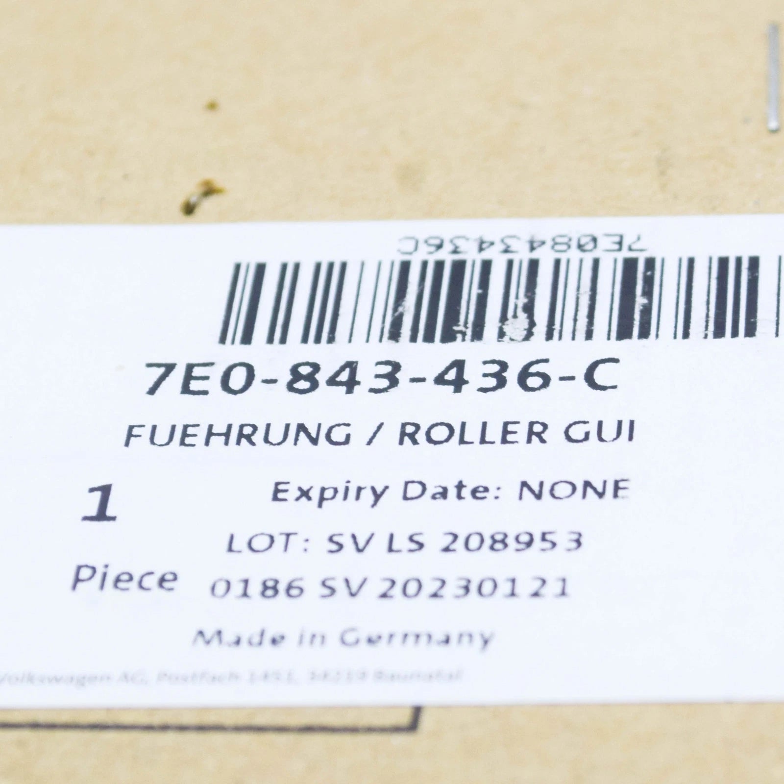 NEW VW TRANSPORTER T5 RIGHT UPPER SLIDING DOOR ROLLER GUIDE 7E0843436C ORIGINAL