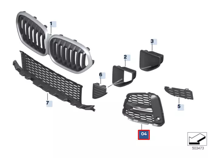 BMW X1 F48 Front Bumper Right Grille 51118075890 8075890 NEW GENUINE
