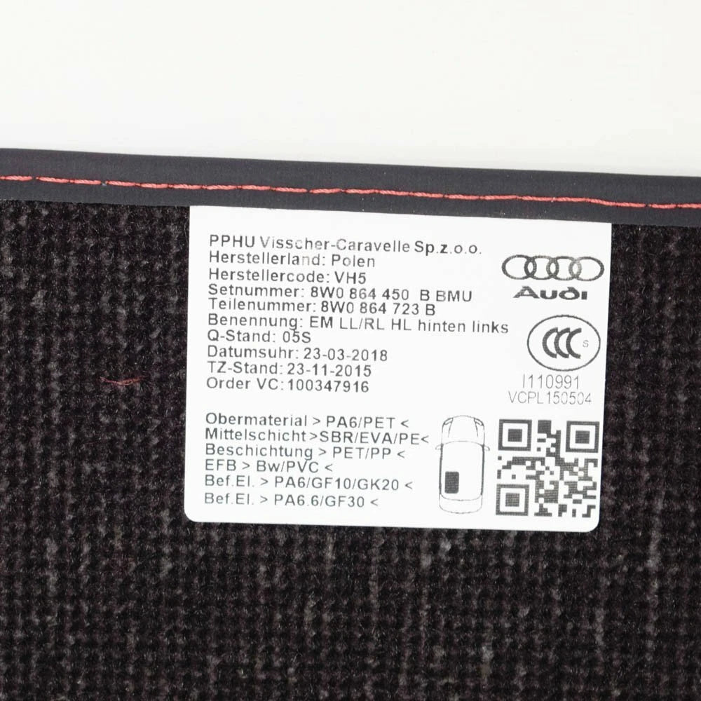 NEW AUDI A4 AVANT B9 VELOUR BLACK REAR FLOOR MAT SET 8W0864450BBMU