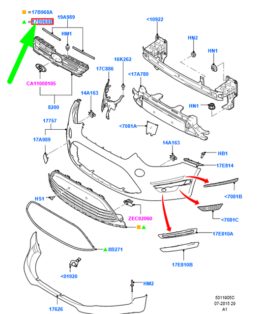 new ford galaxy mk2 front bumper lower grille am21-17b968-ee5uaw 1717457