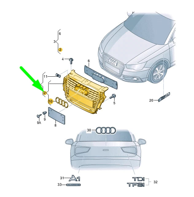 NEW AUDI A1 MK1 FRONT RADIATOR GRILLE 8X0853651T94