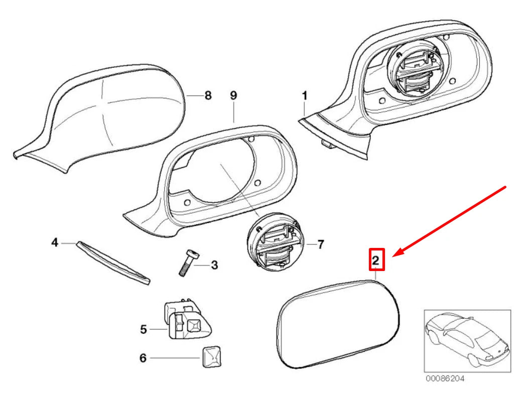 NEW BMW Z3 COUPE E36 FRONT LEFT DOOR MIRROR GLASS 51168397877 8397877 ORIGINAL