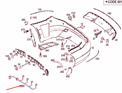 NEW MERCEDES-BENZ C W204 REAR BUMPER PARKTRONIC WIRING A2075403434 ORIGINAL