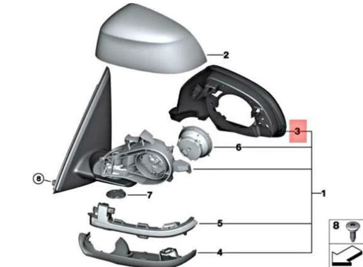 NEW BMW X3 F25 FRONT LEFT DOOR MIRROR COVER SUPPORT RING 51167327913 ORIGINAL