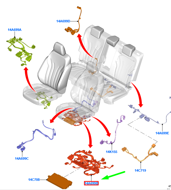 new ford kuga mk3 front left seat cushion wire assy lhd 2434153 original
