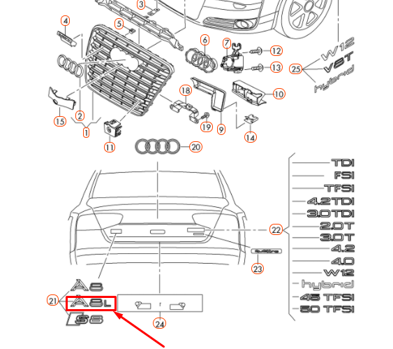 NEW AUDI A8 D4 REAR INSCRIPTION EMBLEM BADGE 4D0853741E2ZZ ORIGINAL