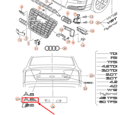 NEW AUDI A8 D4 REAR INSCRIPTION EMBLEM BADGE 4D0853741E2ZZ ORIGINAL