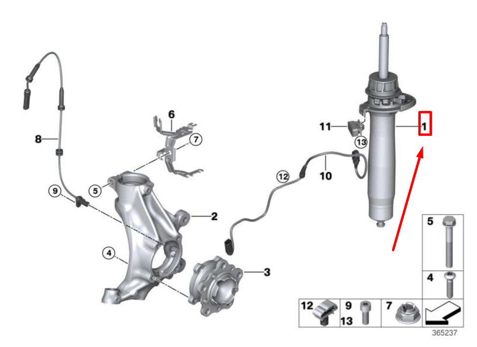new bmw 3 f30, f80 front left shock absorber 8008627 31318008627 original