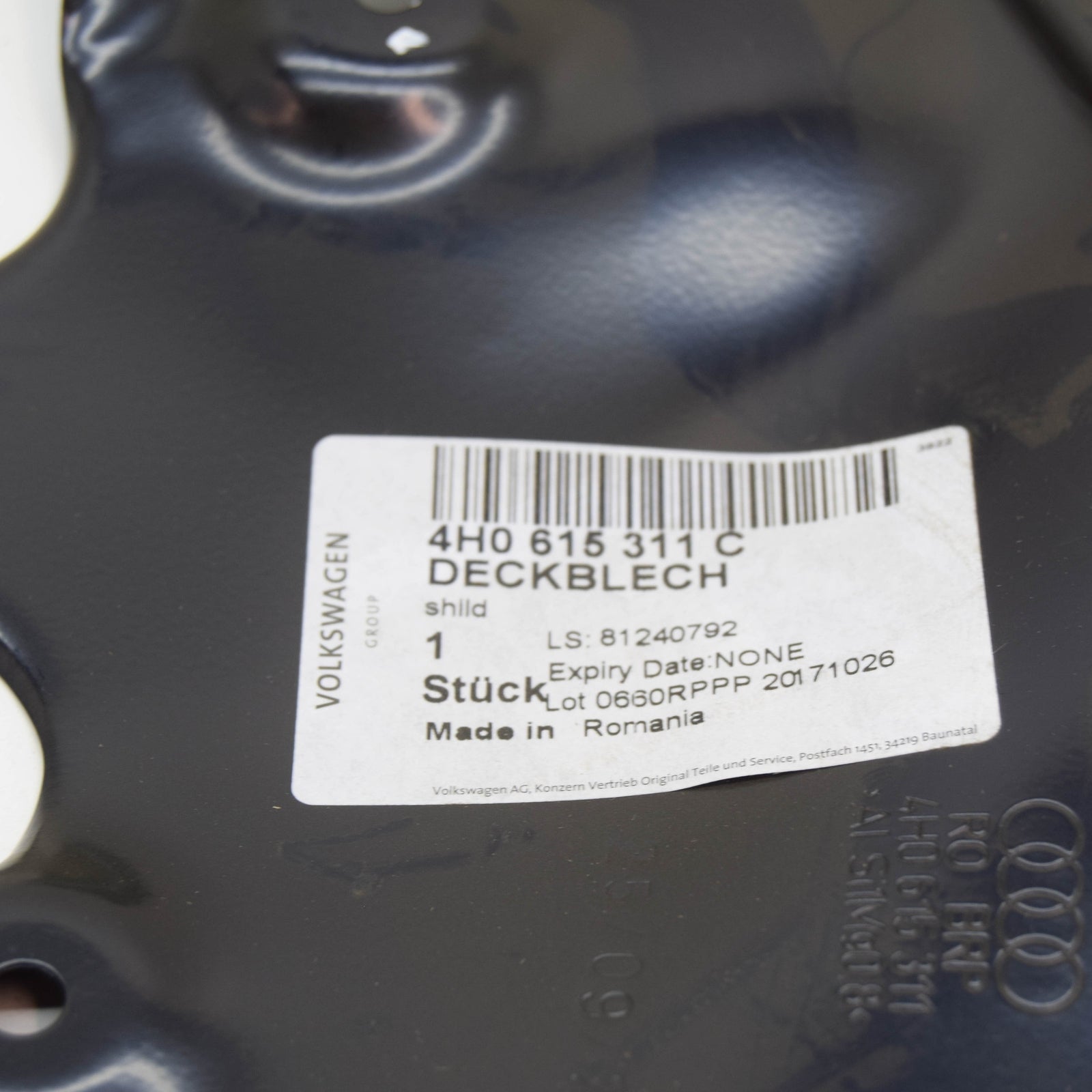 NEW AUDI A6 C7 FRONT LEFT BRAKE DISC PROTECTION COVER PLATE 4H0615311C ORIGINAL