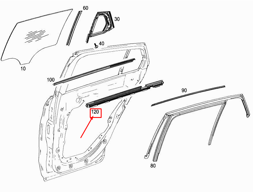 new mercedes-benz glc x253 rear lh door window sealing rail a2537350165 original