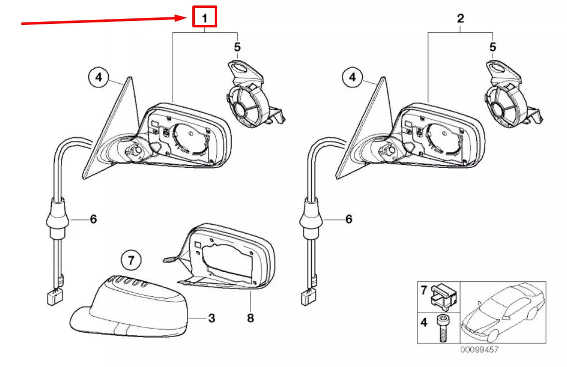 NEW BMW 3 E46 FRONT RIGHT DOOR MIRROR 51168247120 8247120 ORIGINAL