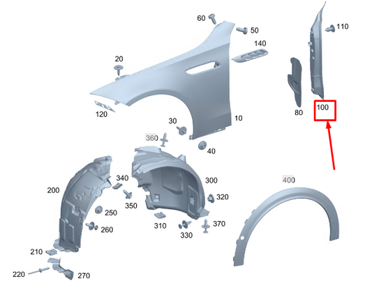 new mercedes-benz c w206 c43 amg front left fender gap cover a2068890000