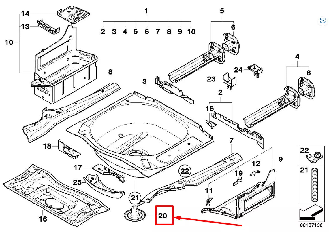 NEW BMW 5 E60 SPARE TIRE TRUNK BRACKET 51718108473 8108473 ORIGINAL