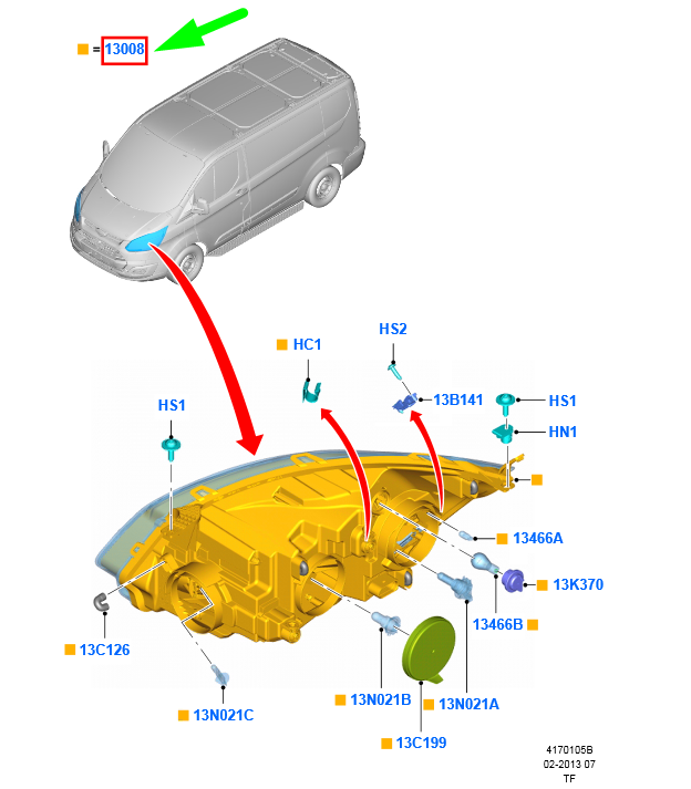 new ford tourneo custom front left headlight lhd 1866470 bk21-13d153-bj original
