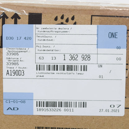 NEW BMW E24 COUPE LENS RIGHT 1362928 63131362928