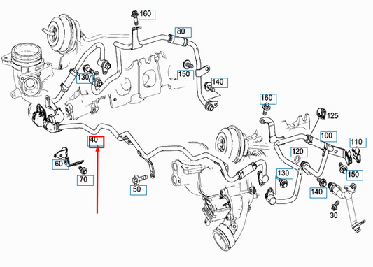 new mb ml w166 turbocharger return coolant line a2762002351 original