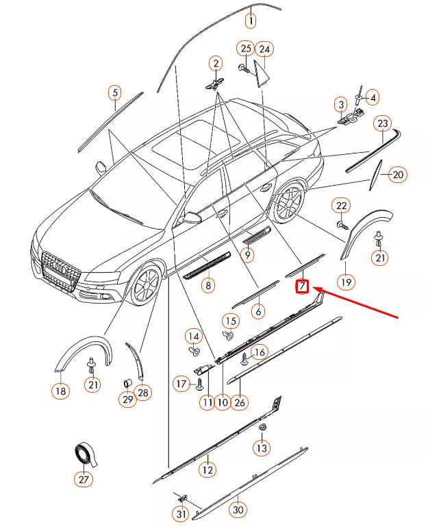 NEW AUDI A4 B8 REAR LEFT DOOR WINDOW WELL TRIM STRIP 8K0853763H2ZZ ORIGINAL