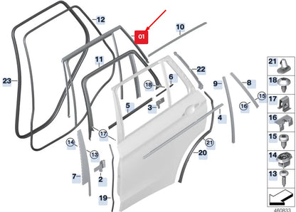NEW BMW X5 F15 REAR LEFT DOOR WINDOW GUIDE 51357289667 7289667 ORIGINAL
