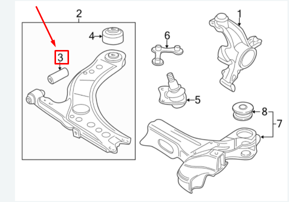 NEW VW BEETLE 9C FRONT LOWER CONTROL ARM BUSHING 357407182 ORIGINAL