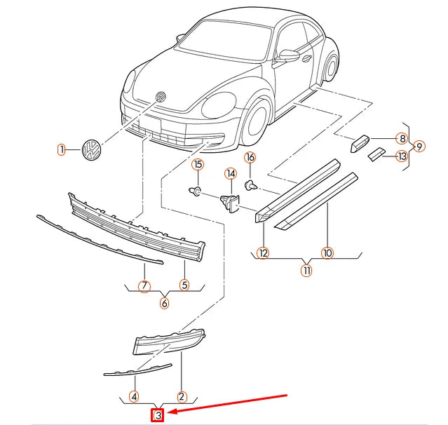 NEW VW BEETLE A5 FRONT LEFT OUTER FOG LIGHT COVER GRILLE 5C5854661D9B9 ORIGINAL