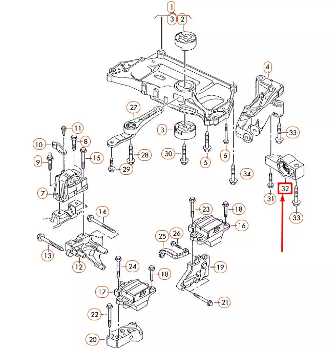 NEW AUDI A3 8P FRONT LEFT CONTROL ARM BRACKET BUSHING 1K0199231K ORIGINAL