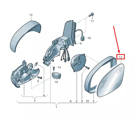 NEW VW SHARAN 7N FRONT LEFT DOOR MIRROR GLASS RHD 7N0857521F