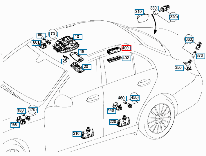 new mercedes-benz c w205 interior rear left light courtesy a2139063500 original