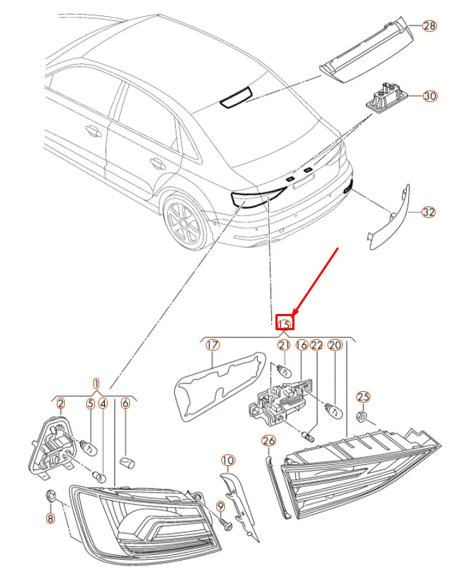 NEW AUDI A3 8V INNER LEFT SIDE TAILGATE LED TAILLIGHT 8V5945093J ORIGINAL