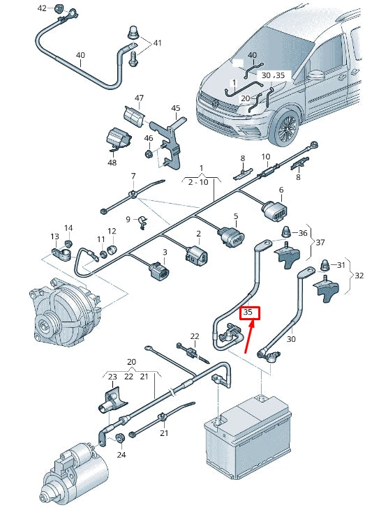 NEW VW CADDY IV SA MK6 FRONT NEGATIVE BATTERY CABLE 1K0915181K