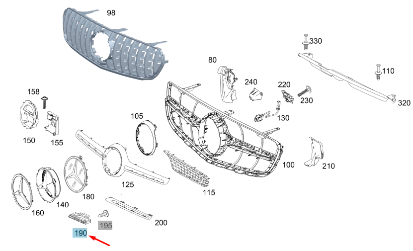 NEW MERCEDES-BENZ GLC X253 RADIATOR GRILLE AMG LETTERING A2538178300 ORIGINAL