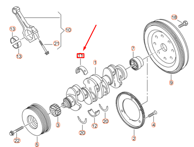 new audi a3 8v upper crankshaft bearing shell 06h105561kglb original