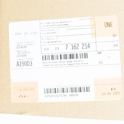 NEW BMW X3 E83 REAR RIGHT SIDE INNER TAILLIGHT 7162214 63217162214 ORIGINAL