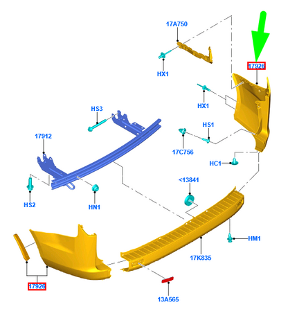 new ford tourneo custom rear bumper right side corner end cap 2196035 original