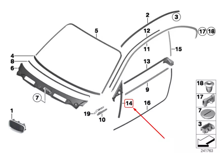 NEW BMW 1 E81 FRONT RIGHT DOOR MIRROR OUTER TRIANGLE SEAL 51337164936 ORIGINAL