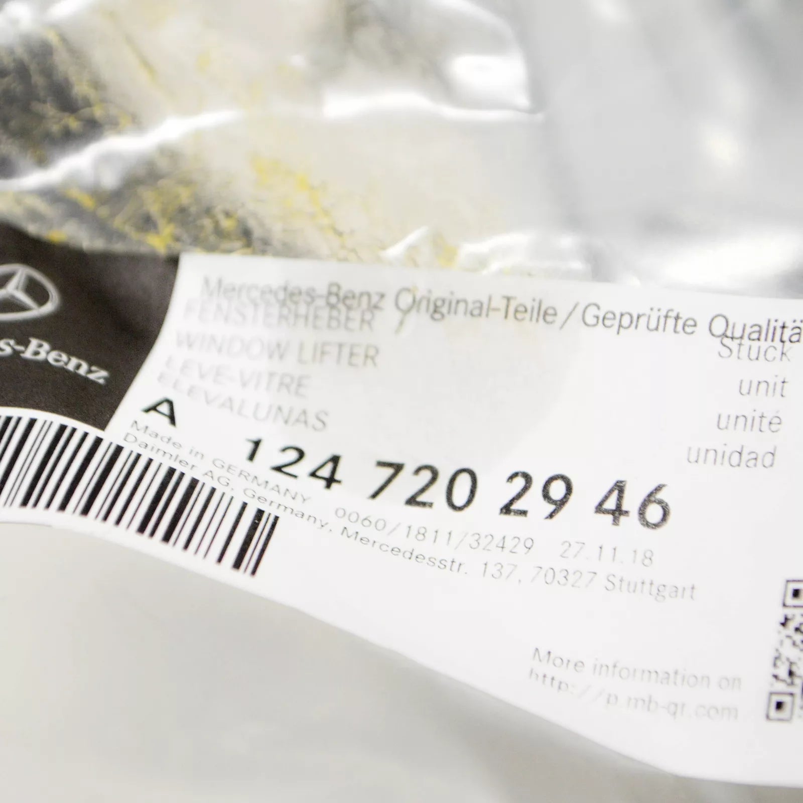 NEW MB E W124 FRONT LEFT DOOR WINDOW GLASS REGULATOR A1247202946 ORIGINAL