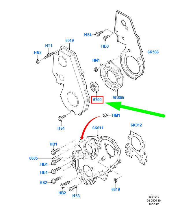 new ford c-max mk1 crankshaft oil front seal assy xs4q-6700-ad 1198045 original