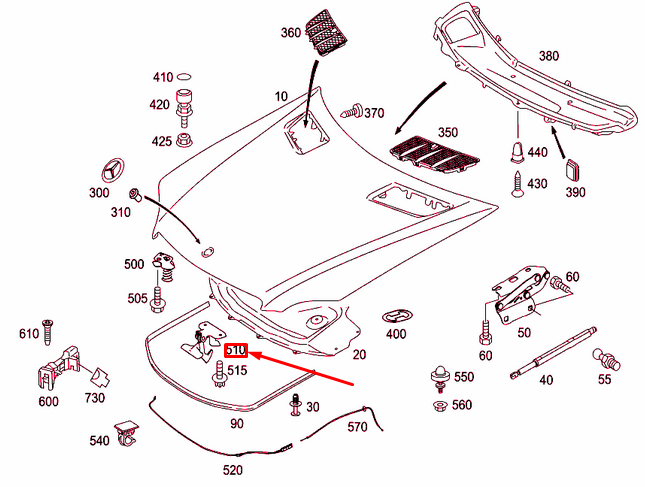 NEW MERCEDES-BENZ ML W164 ENGINE HOOD TOP RETAINING HOOK A2198800064 ORIGINAL