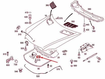 NEW MERCEDES-BENZ ML W164 ENGINE HOOD TOP RETAINING HOOK A2198800064 ORIGINAL